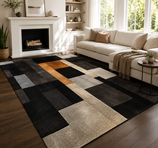 BLACK BROWN ABSTRACT LIVING ROOM RUG