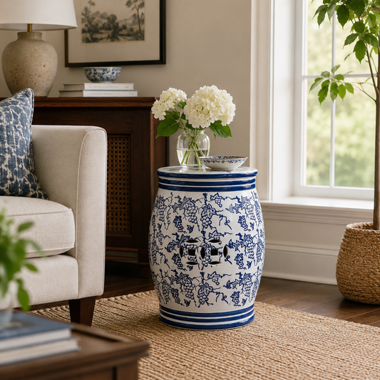 Blue & White Porcelain Garden Stool