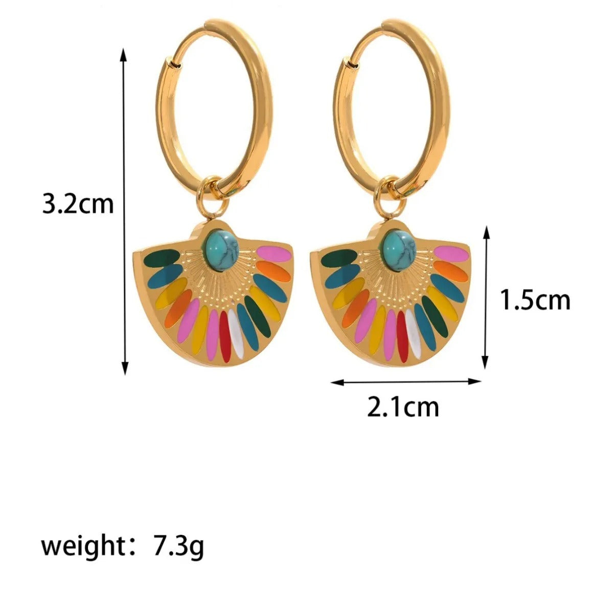GOLD TURQUOISE FAN HOOP EARRINGS