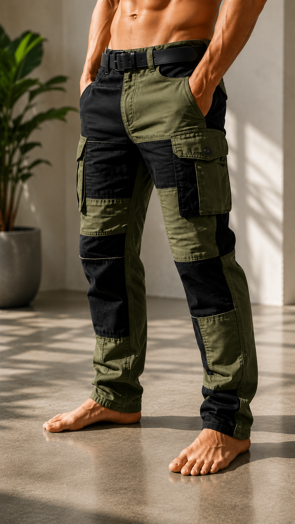 MEN'S BLACK AND TAN CARGO PANTS
