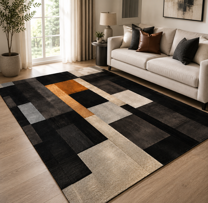 BLACK BROWN ABSTRACT LIVING ROOM RUG