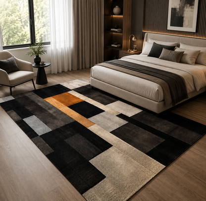 BLACK BROWN ABSTRACT LIVING ROOM RUG