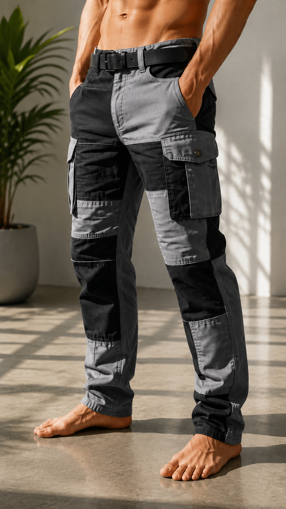 MEN'S BLACK AND TAN CARGO PANTS