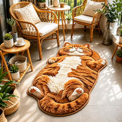 ORANGE TABBY CAT SHARPED RUG