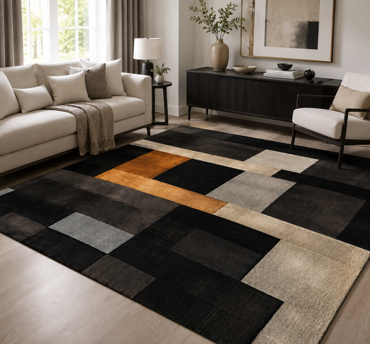 BLACK BROWN ABSTRACT LIVING ROOM RUG