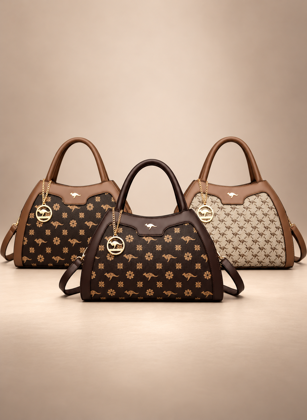 Tan Kangaroo Print Satchel Bag