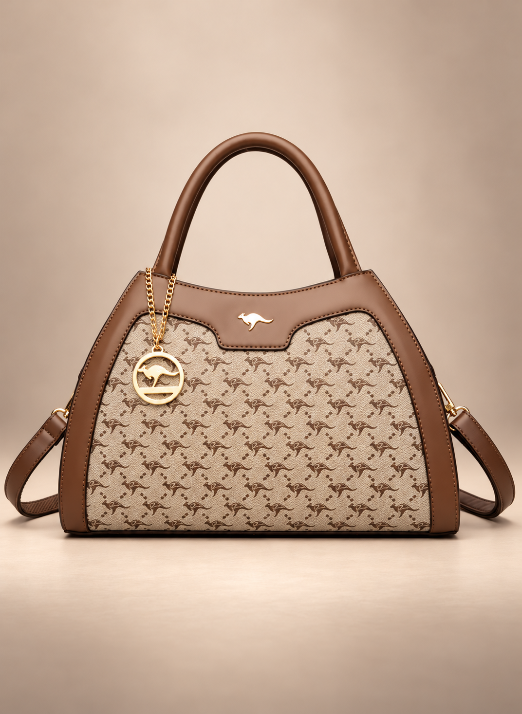 Tan Kangaroo Print Satchel Bag