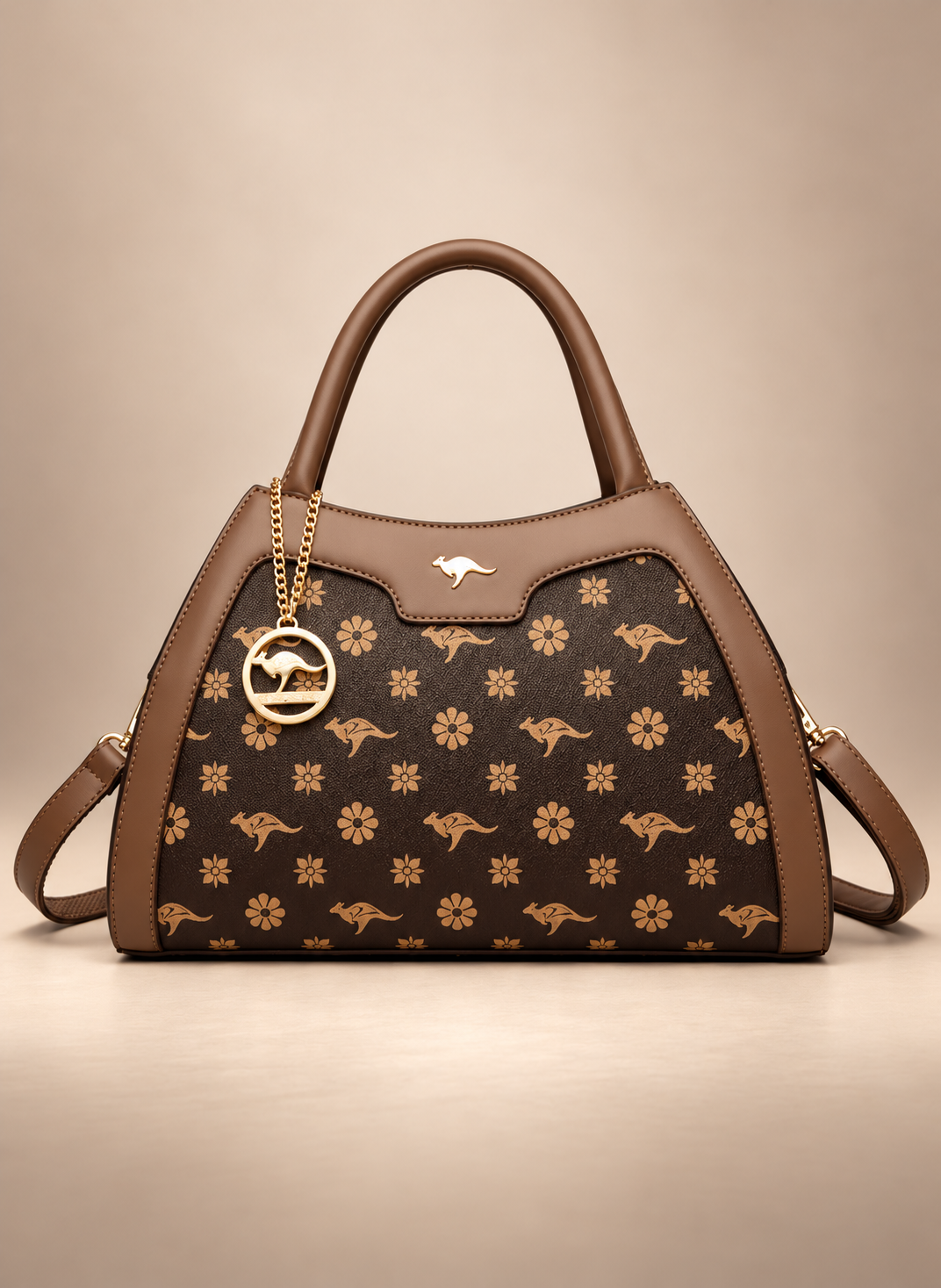 Tan Kangaroo Print Satchel Bag