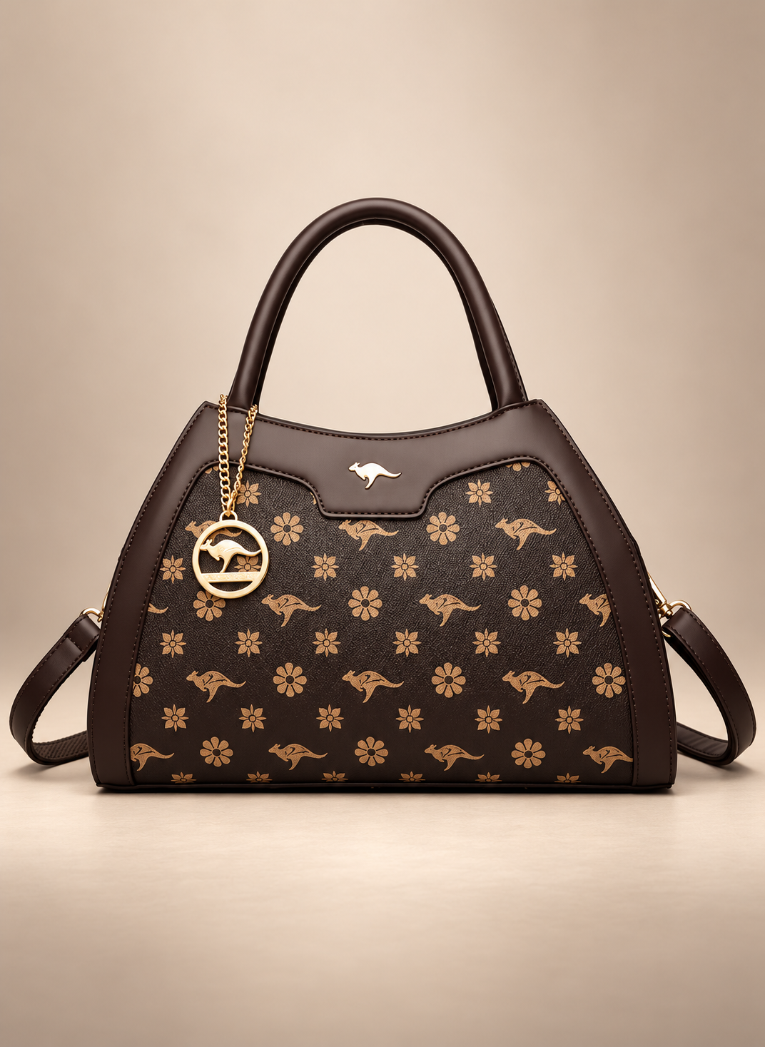 Tan Kangaroo Print Satchel Bag