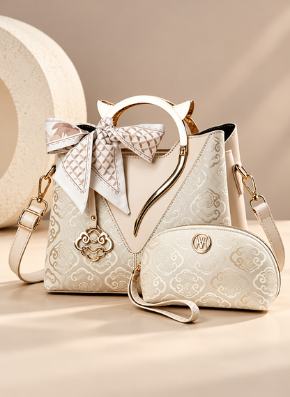 Ivory Embossed 2-Piece Bag Set