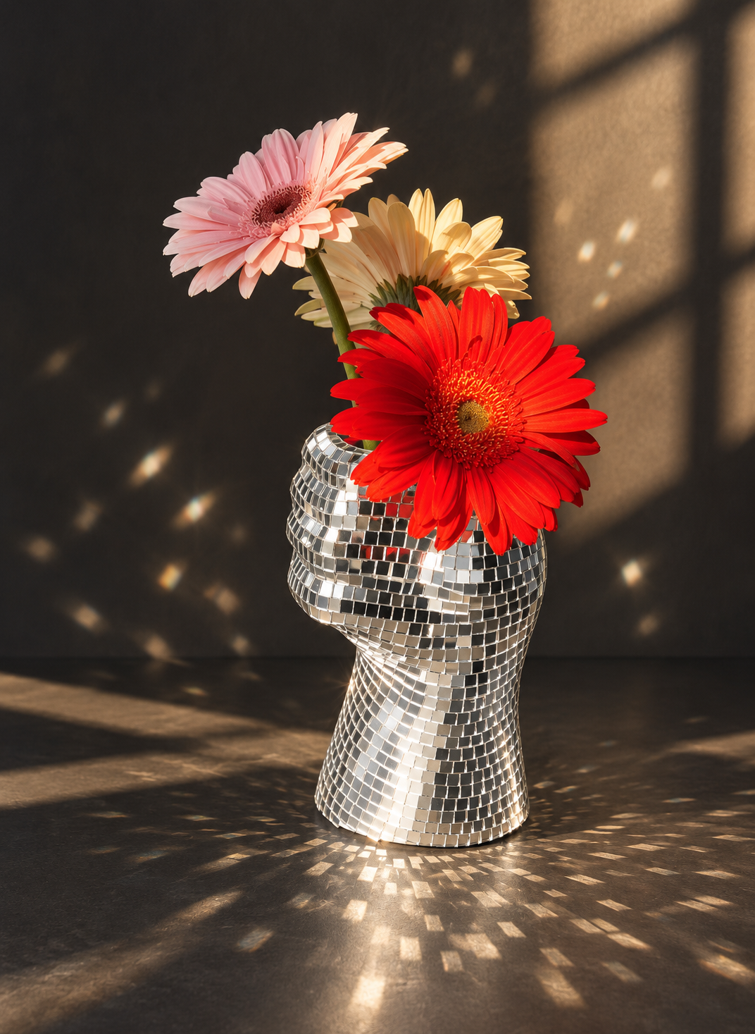 Mirrored Disco Head Vase