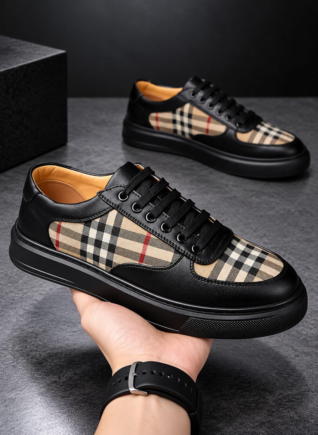MEN'S PLAID PANEL WHITE SNEAKERS