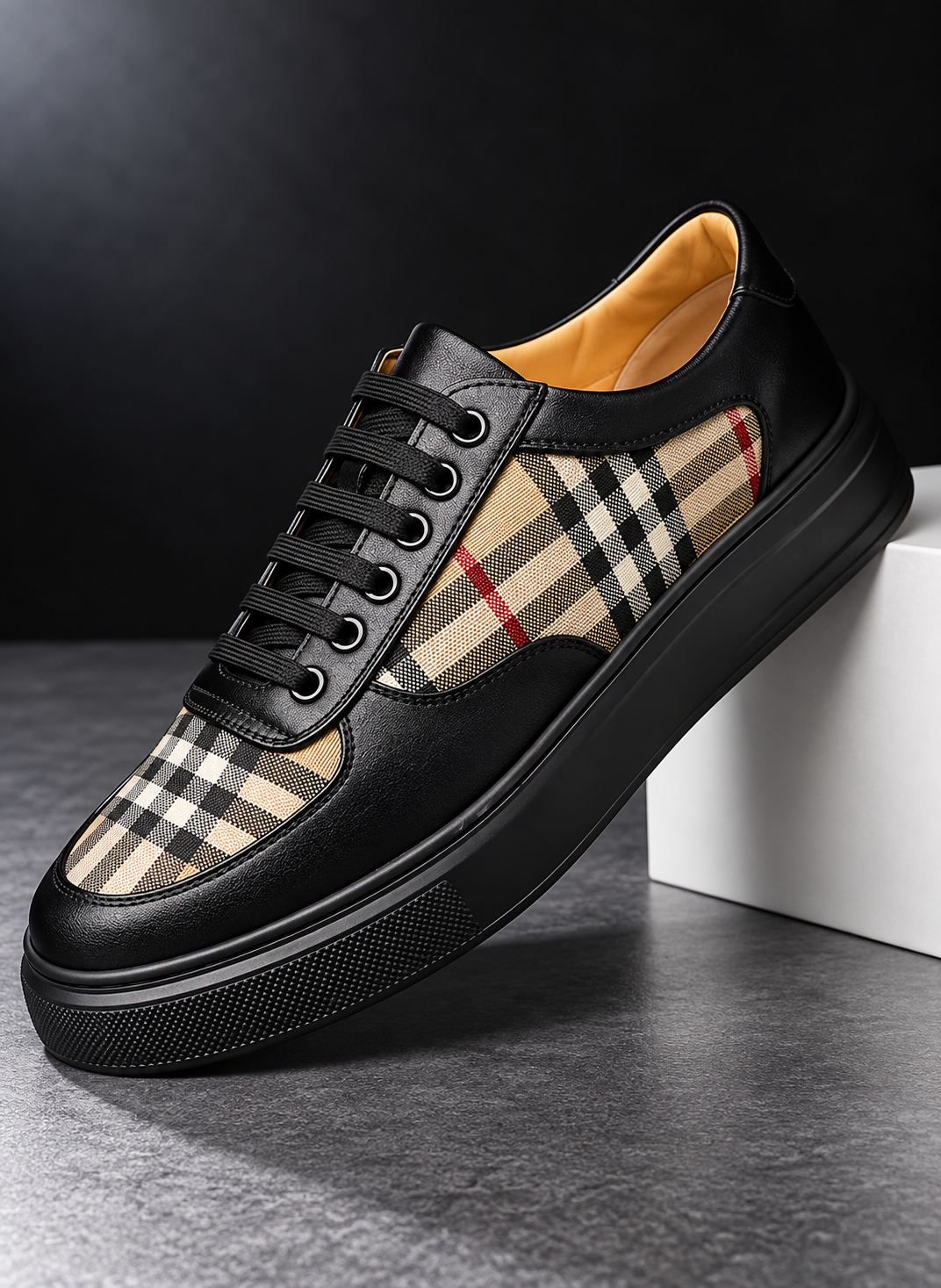 MEN'S PLAID PANEL WHITE SNEAKERS