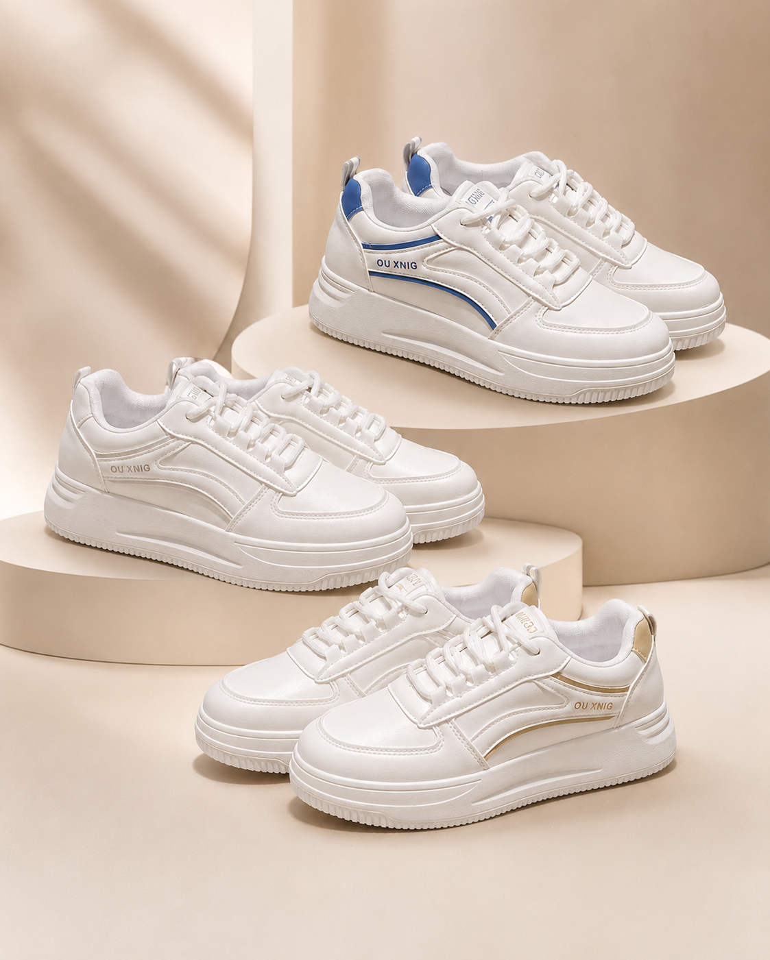 WOMEN CLASSIC WHITE PLATFORM SNEAKERS