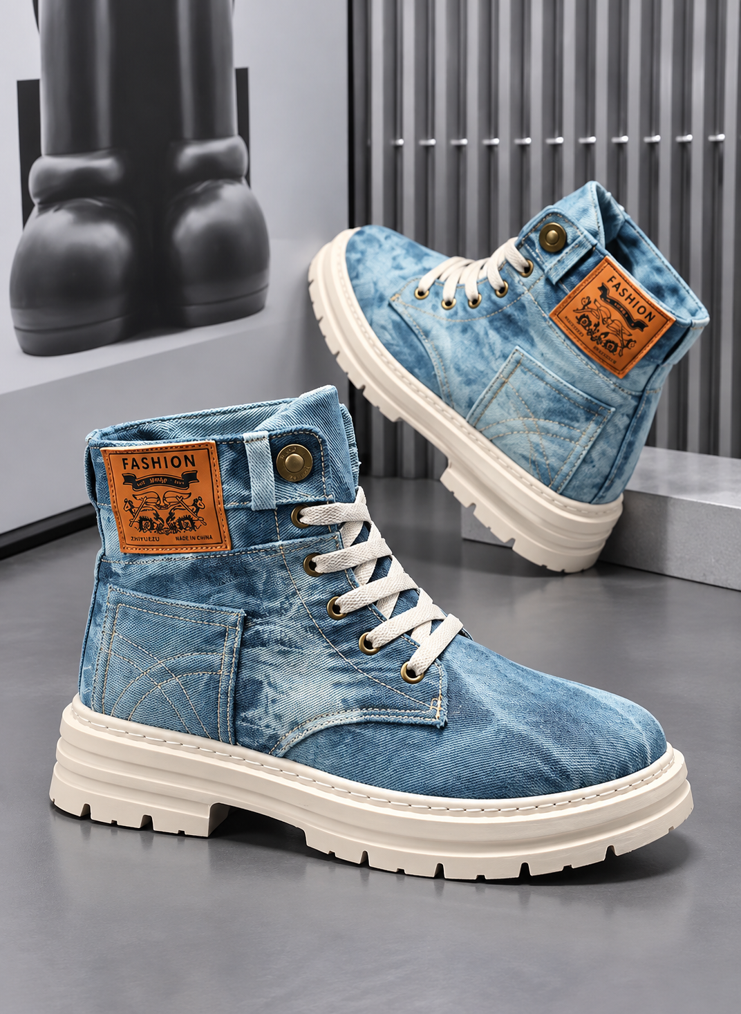 MEN'S TIE DYE DENIM BOOTS