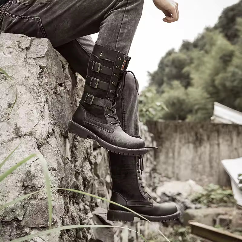 UNISEX TALL BUCKLE COMBAT BOOTS