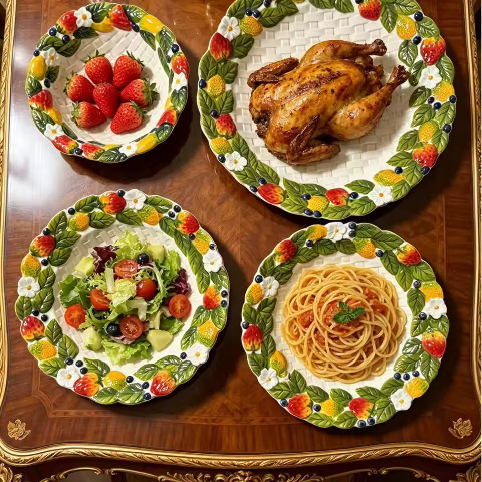 STRAWBERRY FLORAL RELIEF PLATES