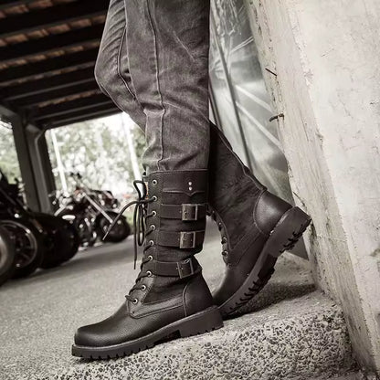 UNISEX TALL BUCKLE COMBAT BOOTS