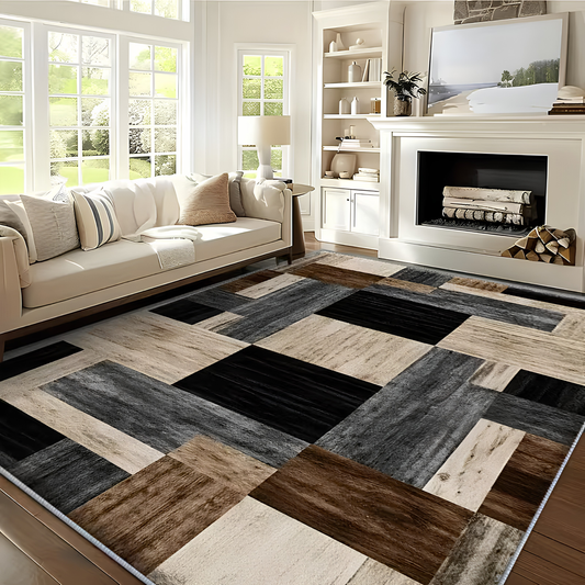 WOOD LOOK PATCHWORK AREA RUG