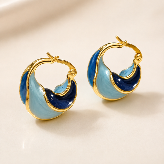 OCEAN WAVE ENAMEL HOOP EARRINGS