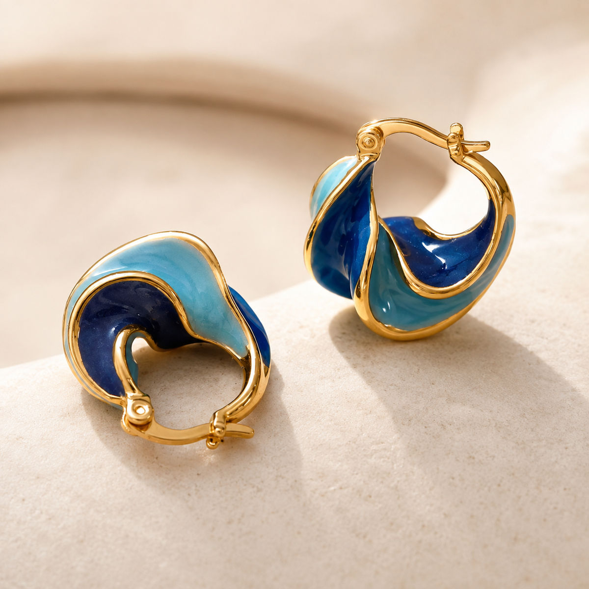 OCEAN WAVE ENAMEL HOOP EARRINGS