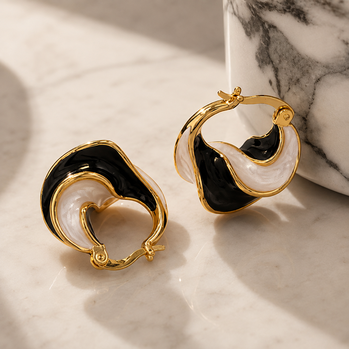 OCEAN WAVE ENAMEL HOOP EARRINGS