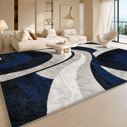 Abstract Wave Area Rug - Navy Blue & Black