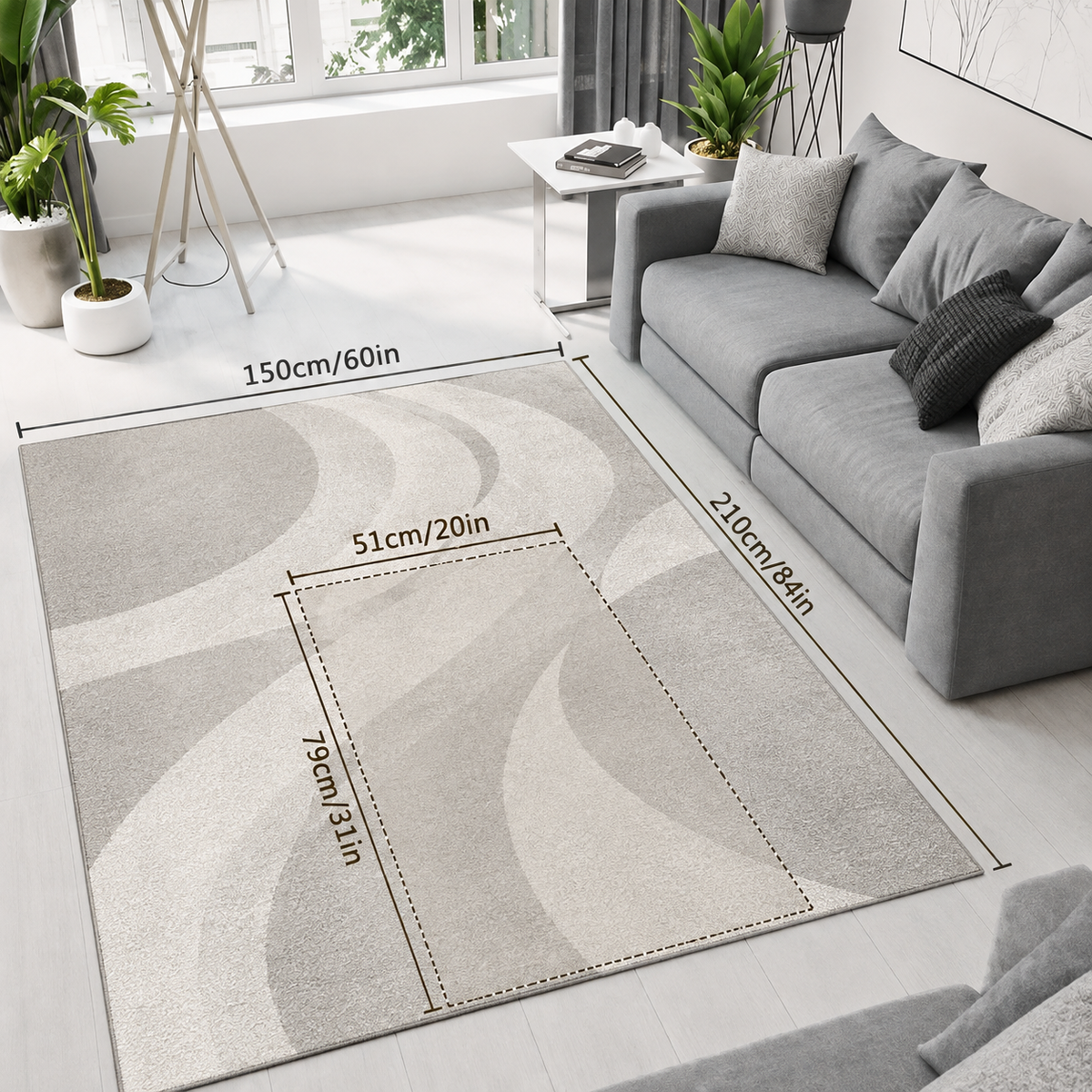 Abstract Wave Area Rug - Navy Blue & Black