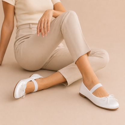 Women’s Satin Bow Ballet Flats with Elastic Strap