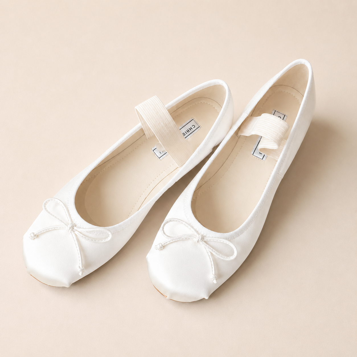 Women’s Satin Bow Ballet Flats with Elastic Strap