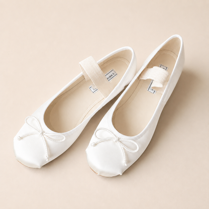 Women’s Satin Bow Ballet Flats with Elastic Strap