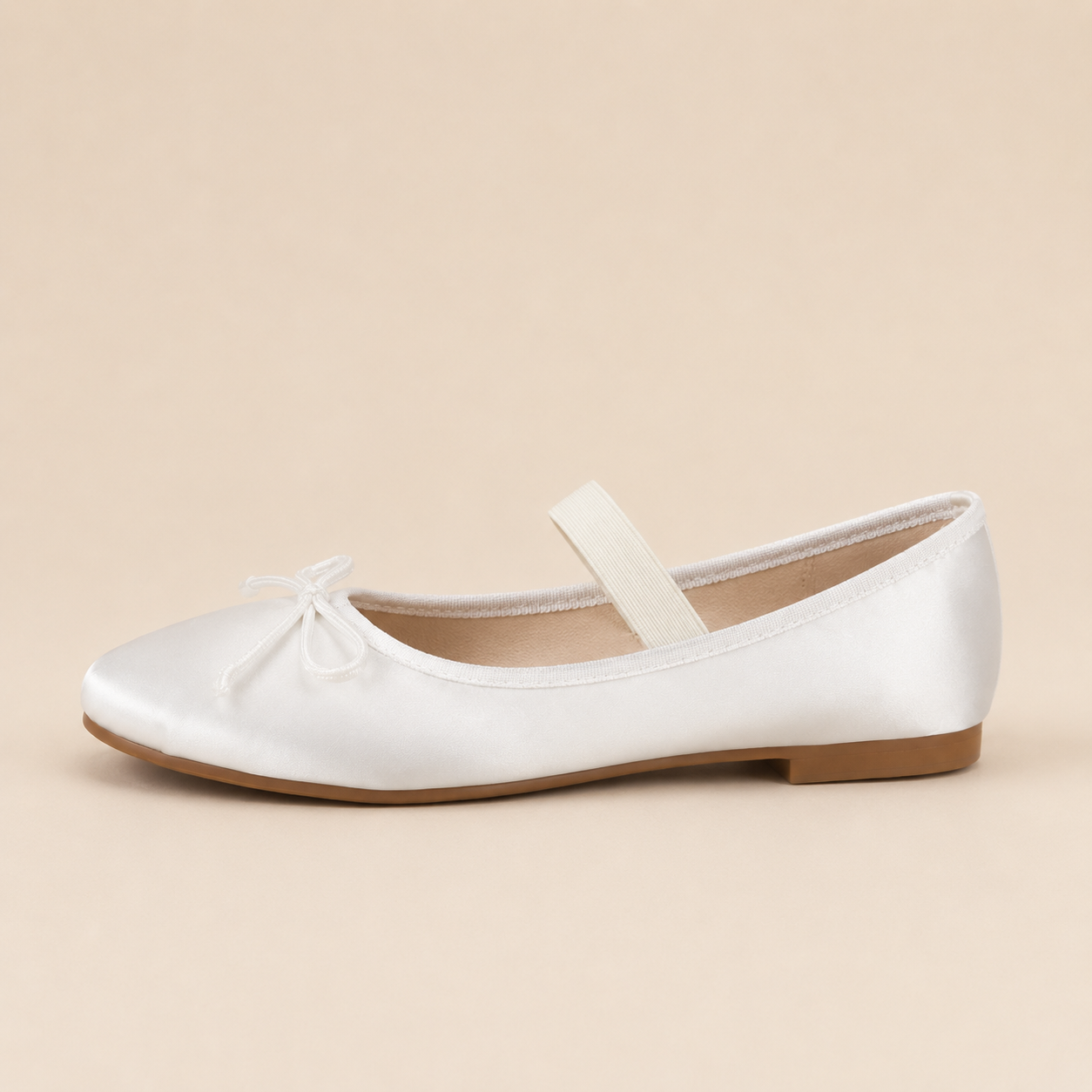 Women’s Satin Bow Ballet Flats with Elastic Strap