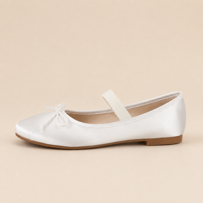 Women’s Satin Bow Ballet Flats with Elastic Strap