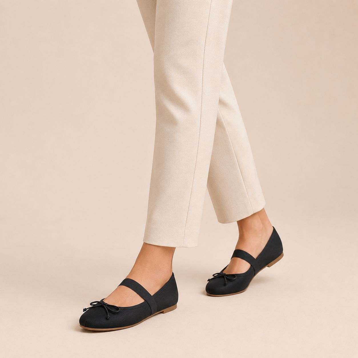 Women’s Satin Bow Ballet Flats with Elastic Strap