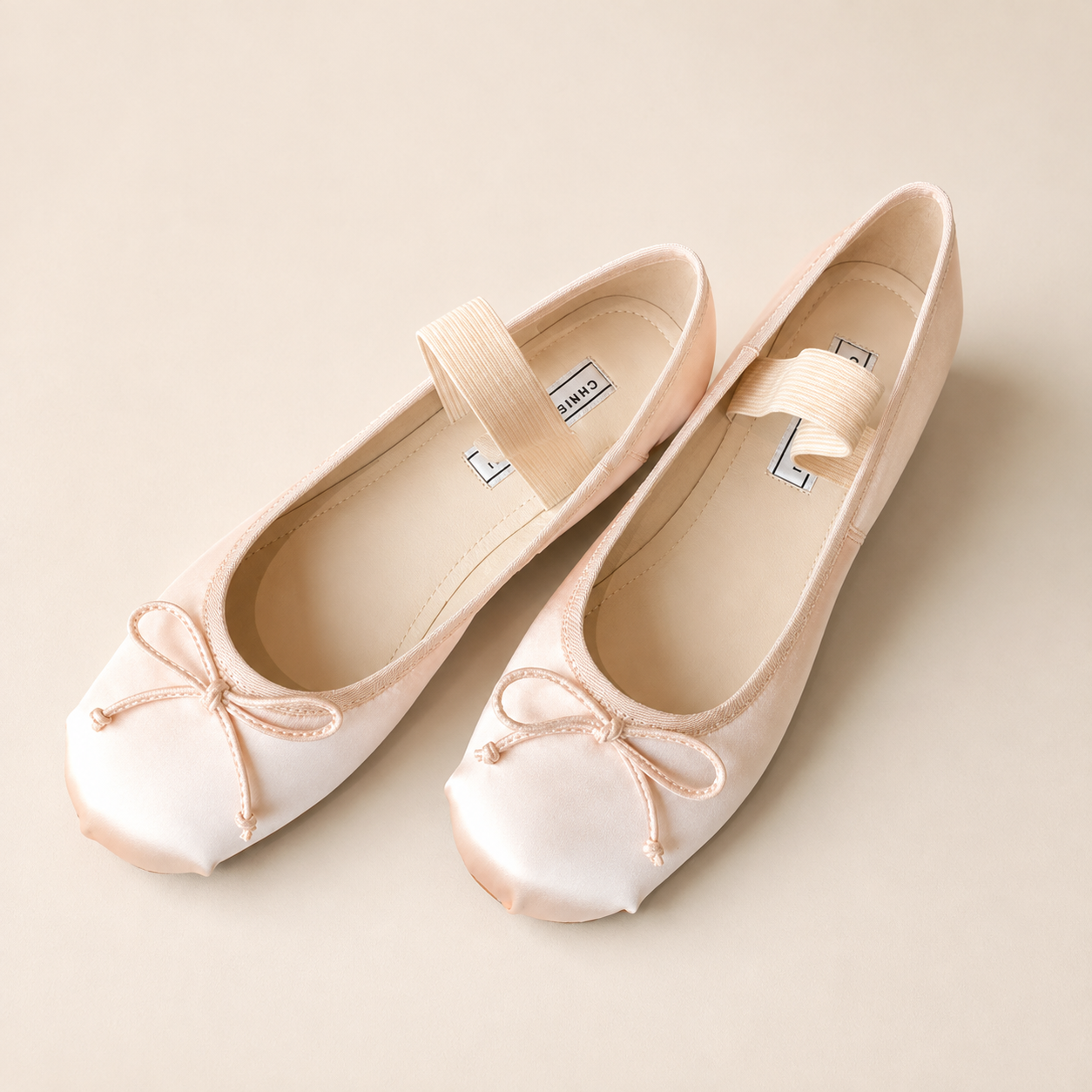 Women’s Satin Bow Ballet Flats with Elastic Strap