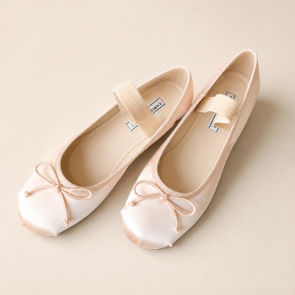 Women’s Satin Bow Ballet Flats with Elastic Strap
