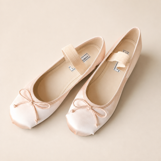 Women’s Satin Bow Ballet Flats with Elastic Strap
