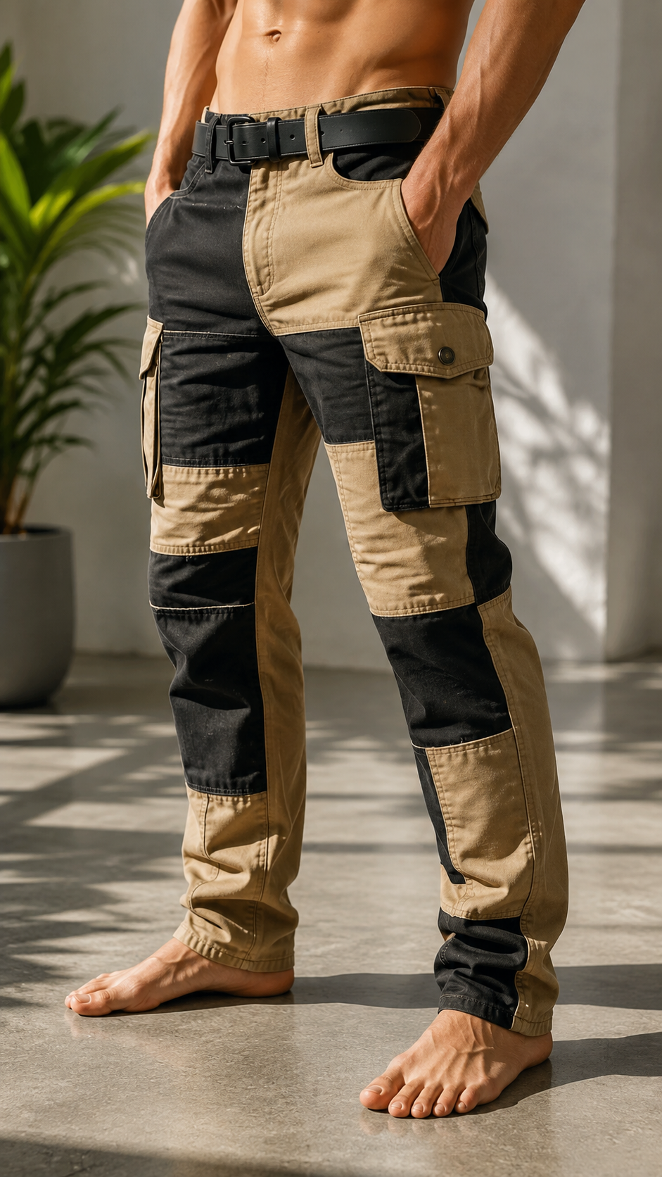 MEN'S BLACK AND TAN CARGO PANTS