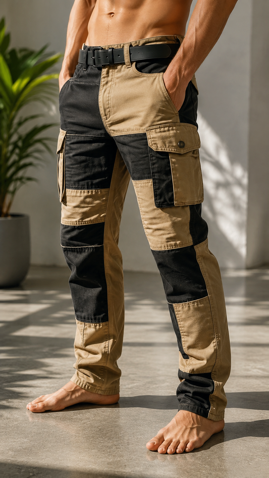 MEN'S BLACK AND TAN CARGO PANTS