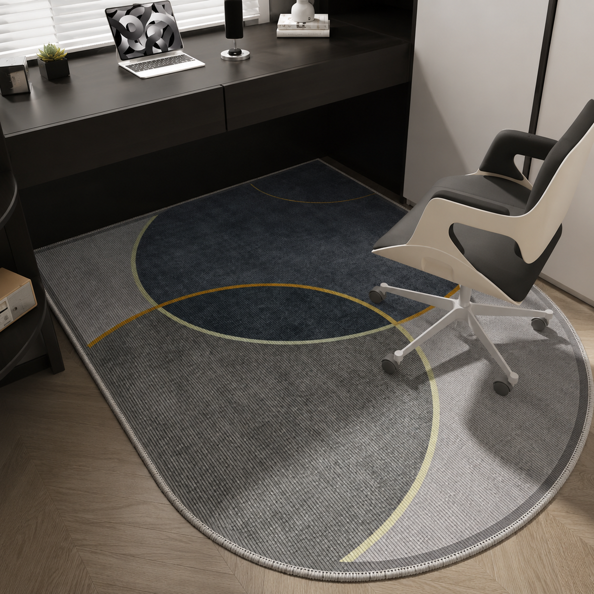 MODERN NAVY OVAL RUG