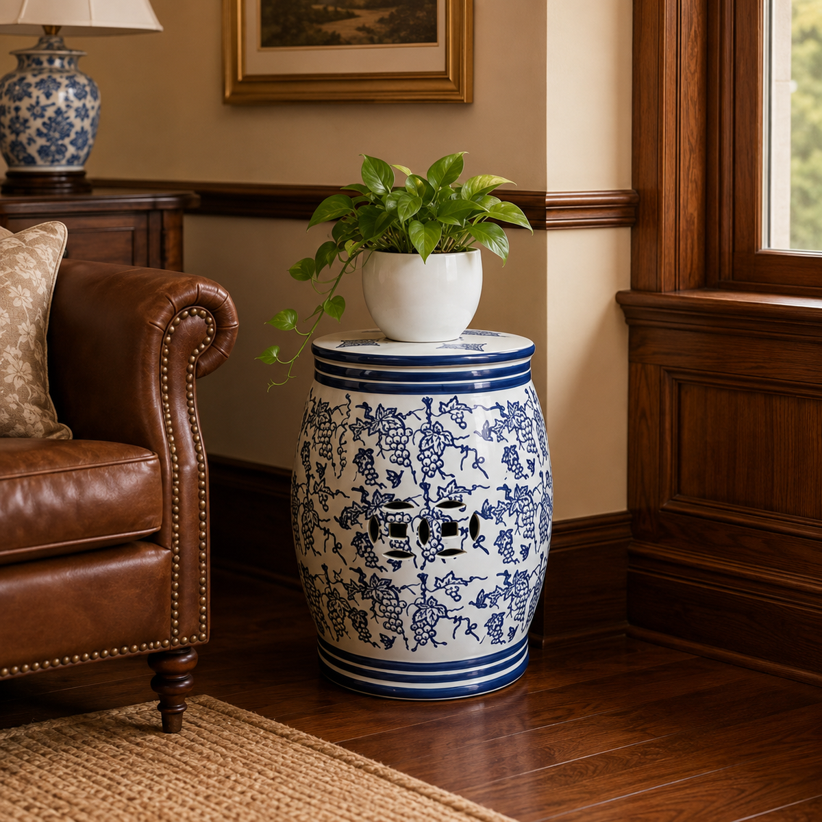 Blue & White Porcelain Garden Stool